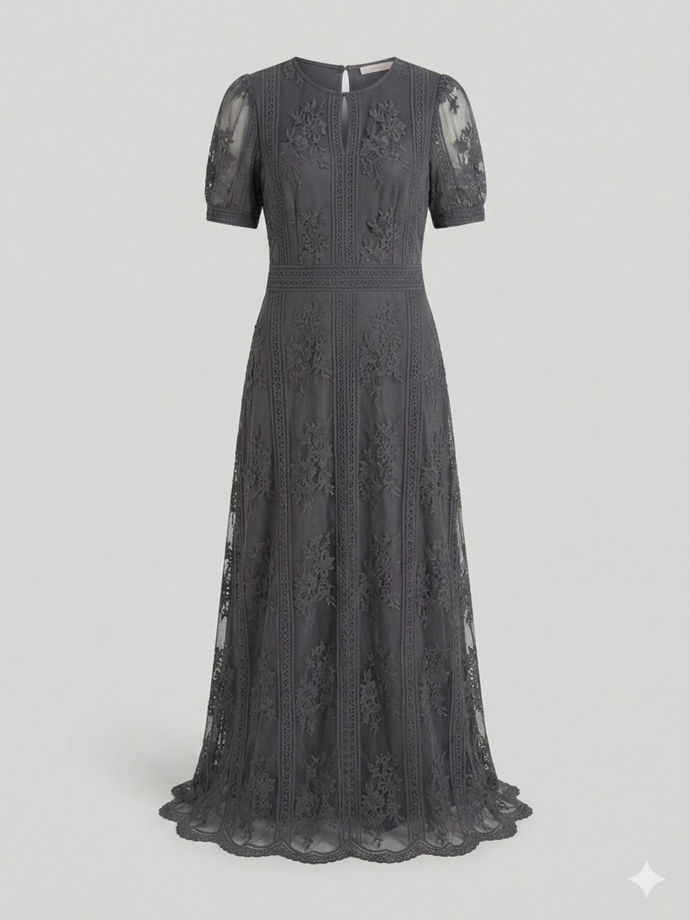 Elegant Lace Maxi Dress - Charcoal Gray